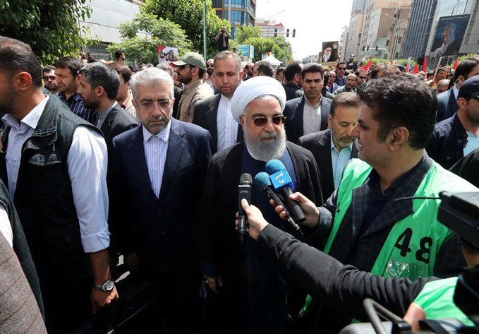 روحاني وظريف وكبار المسؤولين الإيرانيين يشاركون بمسيرات يوم القدس العالمي في طهران